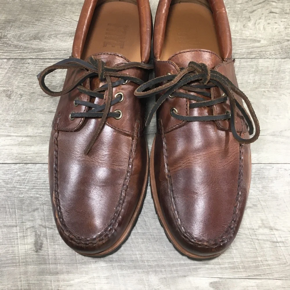 Men's Hudson Leather Campmoc Lug Sole Boat Lace Up Slip On Lug Shoes Size 11.5